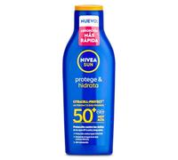 NIVEA SUN Protegge & Idrata lozione solare FP50+ (1 x 200 ml), crema ad assorbimento rapido e impermeabile, idratante con vitamina C e acido ialuronico, protezione UVA/UVB molto alta