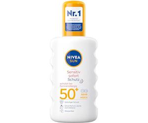 NIVEA Sun Sensitiv Protezione immediata Spray solare SPF 50+ (200 ml), spray solare nutriente per pelli sensibili in caso di allergia al sole, latte solare come pratico spray