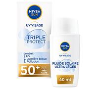NIVEA SUN Triple Protect 50+ (1 x 40 ml), liquido per il viso dalla consistenza ultraleggera, liquido protettivo quotidiano con acido ialuronico