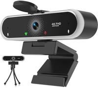 NIVEOLI Webcam 4K con microfono e copertura webcam, treppiede, desktop, per streaming live videochiamata, conferenza, lezioni online, gioco plug & play con correzione automatica della luce per