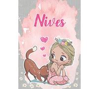 Nives: Taccuino A5 | Nome personalizzato Nives | Regalo di compleanno per moglie, figlia, sorella, mamma | Design: gatto | 120 pagine a righe, piccolo formato A5 (14.8 x 21 cm)