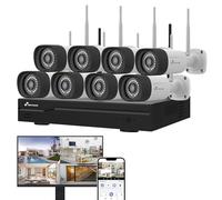 NIVIAN Kit di telecamere WiFi CCTV 2K, IA rilevamento umano, audio bidirezionale, visione notturna, registrazione HDD (16 Canali - 8 Telecamere, Kit di videosorveglianza)