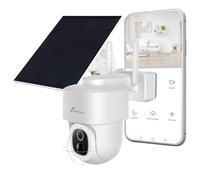 Telecamera WiFi motorizzata per esterni con batteria e pannello solare, rilevamento PIR e filtro IA, audio bidirezionale, visione notturna, sirena, controllo vocale (Alexa/Google)