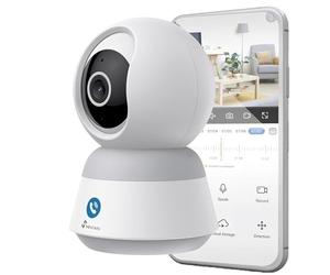 NIVIAN Telecamera WiFi Interna 2K 4MP, visione a 360° con IA e auto-tracking, audio bidirezionale e bottone di chiamata per la sicurezza della famiglia