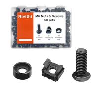Nivithi SR620 Viti M6*20+Dadi a gabbia - 50 Set per rack da 19 pollici - Viti Dado per server, Armadi di rete e installazione - Dadi in acciaio nero zinco per uso rack