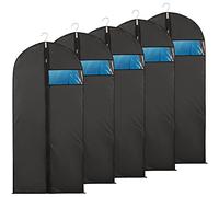 Niviy Copriabiti Antipolvere Lungo 60X140CM Nero 5Pezzi Contenitori Per Armadio,Impermeabile e Antimuffa Con Finestra Trasparente Adatto Per Contenitori Per Armadio di Abiti, Trench,Abiti da sera