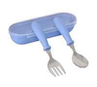 Nivofu Set di Posate per Bambini, 2 Pezzi Cucchiaio e Forchetta per Bambini Senza BPA, Posate Da Bambino in Acciaio Inossidabile con Custodia da Viaggio per Bambino, Casa Scuola Uso (Blu)