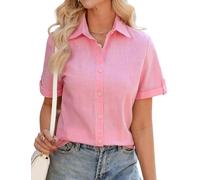Niwicee Camicia Bianca Donna Elegante Blusa Manica Corta Cotone da Donna Bluse Maglietta Scollo a V Casual Camicie Abbottonate Top Tinta Unita Estive Shirt Classico Maglia (Rosa, L)