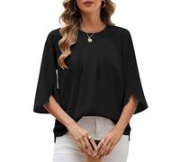 Niwicee Camicia Donna Estiva Elegante Camicia Donna Manica a 3/4 Top Girocollo Manicotto Split Casual in Chiffon Bluse Top Donna Classiaca Tshirt (Nero, S)