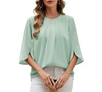 Niwicee Camicia Donna Estiva Elegante Camicia Donna Manica a 3/4 Top Girocollo Manicotto Split Casual in Chiffon Bluse Top Donna Classiaca Tshirt (Verde, L)