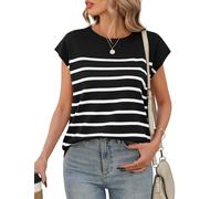 Niwicee T Shirt Donna Estiva Tshirt Manica Corta Top a Righe Canotte Girocollo Elegant Casual Camicette Top Comfort Estate Tees Donna T Shirts (Nero, XL)