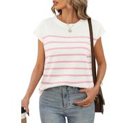Niwicee T Shirt Donna Estiva Tshirt Manica Corta Top a Righe Canotte Girocollo Elegant Casual Camicette Top Comfort Estate Tees Donna T Shirts (Rosa, L)