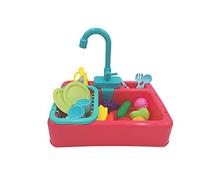 NIWWIN Giocattoli per lavello da Cucina per Bambini Set con Acqua Corrente Regali educativi Giochi di finzione per Ragazzi Ragazze Simulazione Lavastoviglie Rubinetto di Lavoro e Scarico (Rosa)