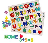 NIWWIN puzzle di legno 2 pezzi, ABC 26 lettere,1-10 numeri arabi，Giocattoli educativi, Riconoscimento grafico, giocattoli per la prima educazione.