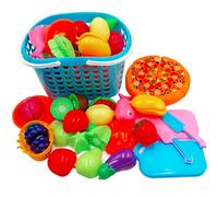 NIWWIN Set Giocattolo Cucina Bambini con Cesto Portagiochi - 27 Pezzi Frutta e Verdura Tagliabile Inclusa Pizza da Taglio, Coltelli di Legno Finto e Alimenti Educativi per Bambini 3+ Anni