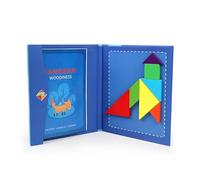 NIWWIN Tangram magnetico di legno, gioco di puzzle, giocattoli da costruzione, gioco di viaggio, esercizio mentale, libro QI con soluzioni, giocattolo educativo per bambini,3 4 5 6 anni. (blu)
