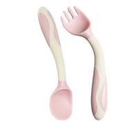 Nixiara Baby Fork e cucchiaio, set di utensili per bambini, in silicone, cucchiaio e forchetta, ergonomici per ragazze, utensili per lo svezzamento a LED per il primo stadio