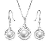 Nixiara Gioielli di perle per le donne, set di gioielli di perle nuziali, eleganti gioielli da sposa, collana e orecchini di perle finte per le donne matrimonio, Se référer au descriptif, Copper + Abs