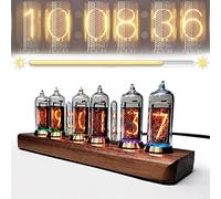 Nixie Tube Clock, Vintage Nixie Tube Clock, Retro Nixie Watch Bluetooth, 10 Livelli Di Luminosità Regolabile Nixie Tube Clock, Black Walnut Stand, Creativo con Bluetooth App Time Control, LJJY-KK