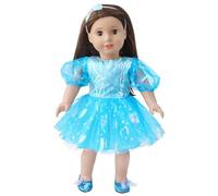 NIXNUT Vestiti per Bambole Abito Estivo da Principessa con Maniche a Sbuffo e Paillettes per Bambola American Girl da 18 pollici con Fascia per Capelli con Fiocco