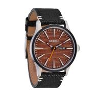 Nixon Orologio da uomo A105 Sentry 42mm in acciaio inossidabile e pelle con movimento al quarzo, Argento/Palissandro/Nero, Pelle Sentinella