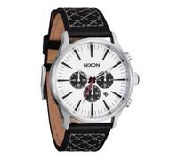 NIXON Sentry Crono A1391-100 m Orologio cronografo analogico da uomo in pelle impermeabile (quadrante 42 mm, cinturino in pelle 23 mm), Cromo/Nube Sunray/Nero, One Size, Sentry Chrono Pelle
