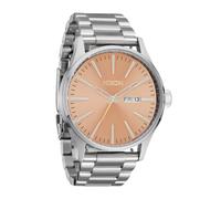 NIXON Sentry SS A356 - Orologio analogico classico da uomo resistente all'acqua 100 m (quadrante 42 mm, cinturino in acciaio inossidabile 23-20 mm), Argento/Corallo, Sentinella in acciaio inox