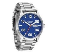 Nixon Sentry SS acciaio inossidabile giorno/data 42 mm WR 100 metri orologio da uomo A356, Argento/Cobalto, One Size, Sentinella SS