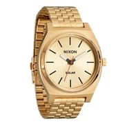 NIXON Time Teller Solar A1369-100m - Orologio analogico da uomo alla moda ad energia solare resistente all'acqua, quadrante da 40,5 mm, cinturino in acciaio inox a 5 maglie da 20 mm, Tutto oro/nero,