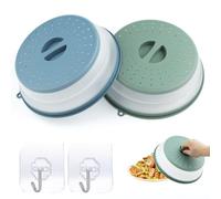 NIXRET Set di 2 coperchi per piatti del microonde pieghevoli, coperture per piatti con maniglia anti-schizzi a cupola, in silicone, per cucina