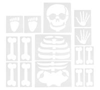 NIYANGLE 15 Fogli Stencil per Pittura Halloween a Tema Scheletro Spaventoso in Pet Riutilizzabile per Decorazioni da Parete Festa Atmosfera Festival Bianca