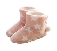 NIYANGLE 1paio Women Plush Winter Ankle Bootie Slippers with Star Pattern and Fuzzy Warm and Cozy Indoor Outdoor Footwear for Cold Days