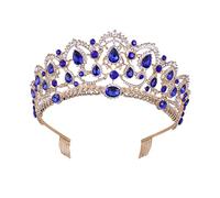 NIYANGLE 1pezzi Sposa Pettine Fascia Per in Copricapo Barocco Per Matrimoni e Feste Oro e Blu Realizzato in Materiale