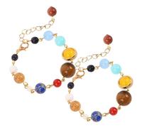 NIYANGLE 2 Pezzi Bracciale Pianeti Regolabile Pietre Naturali, Unisex | Tema Cosmo Solare, Perline a Otto Corpi Celesti, Stile Elegante, Regalo per Donne e Uomini