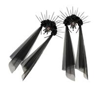 NIYANGLE 2 Pezzi Cerchietto Sposa Halloween Nero in Plastica e Tulle Leggero e Confortevole per Party Cosplay Design Gotico e Vintage Rosa Decorativa
