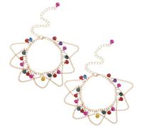 NIYANGLE 2 pezzi di braccialetti alla caviglia indiani - Cavigliere con nappa per i piedi, catena, gioielli estivi per i piedi da spiaggia con campanella per le donne - Accessori per la danza del