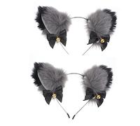 NIYANGLE 2 Pezzi fascia per orecchie di gatto costume peloso Accessori per Carino orecchie da gatto orecchio Marrone animali costume di halloween Coppia di Halloween tessuto Nero