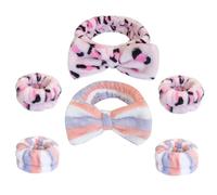 NIYANGLE 2sets Fasce Per Capelli e Polsini Assorbenti in Tinta Leopardata e Righe Fascia Skincare Morbida e Traspirante Per Lavaggio Viso e Spa Accessori Donna e Ragazze