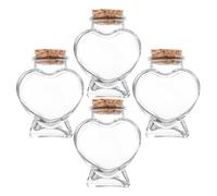 NIYANGLE 4 Bottiglie dei Desideri in Vetro Trasparente da 50ml con Tappo in Sughero, Contenitori Decorativi a Forma di Cuore per Fai da Te, Decorazioni per Feste e Regali Artigianali