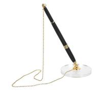 NIYANGLE 4 Pezzi Penna da Scrivania con Base in Cristallo Nera e Oro da Penne con Catena Antiscivolo per Firma Sicura in Ufficio Hotel e Reception Penna Multiuso con Supporto Stabile