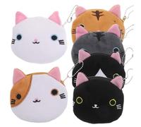 NIYANGLE 6pezzi Portafoglio Forma Di Gatto in Portamonete Cerniera Design Carino Cartone Animato Piccolo Borsello Per Chiavi e Monete Organizzatore Di Piccoli Oggetti