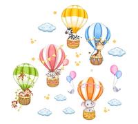 NIYANGLE Adesivi Murali per Cameretta in PVC 2 Fogli Palloni Aerostatici e Animali Carta da Parati Decorativa Staccabile e Riposizionabile Adesivi per Pareti Facili da Applicare e