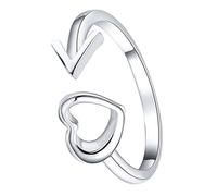 NIYANGLE Anello a Fascia Aperta Regolabile Cuore e Freccia in Rame Argento per Donne e Ragazze, Lavorazione Fine e Design Elegante Unico, Gioielli da Donna Raffinati