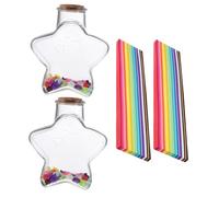 NIYANGLE Barattoli Decorativi Trasparenti per Decorazioni Fai da Te, Set da 2 Bottiglie Plastica Vuote con Carta Origami a Forma di Stella, Contenitori Artigianali per Arredamento Casa