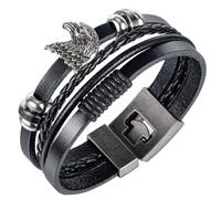 NIYANGLE Braccialetto da Uomo Retrò Figura d'Aquila in Lega Regolabile, Bracciale alla Moda Multi-Strato Intrecciato in Pelle, Accessorio per Uomo per Impiego Quotidiano e Occasioni Casual