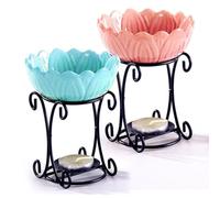 NIYANGLE Bruciatore di Oli Essenziali Decorativo in Ferro e Ceramica Blu | Doppio Uso, Base Stabile e Superficie Liscia, per Soggiorno e Giardino, Motivi Eleganti