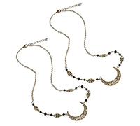 NIYANGLE Catena Per La Testa in Lega e Cristallo 2 Pezzi Catene Per Chioma Bohémien Ciondolo a Forma Di Mezzaluna Traforata Accessori Per Chioma Vintage Da Donna e Ragazza Per Feste e Matrimoni