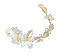 NIYANGLE Cerchiamo Un Titolo Che Rispetti Tutte Le Indicazioni Fornite Titolo Cerchietto Elegante Con Fiori Bianchi e Foglie Dorate Decorazione Per Matrimonio e Feste Accessorio Perle Per