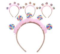 NIYANGLE Cerchietti per Chioma Bambina 4 Pezzi Design Lecca-lecca in Plastica e Peluche Rosa, Comodi e Adorabili per Eventi a Tema e Parchi Divertimento