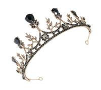 NIYANGLE Cerchietto Corona Sposa in Lega Nera con Pietre Decorative, Fascia Vintage Elegante e Brillante per Feste in Costume e Teatro